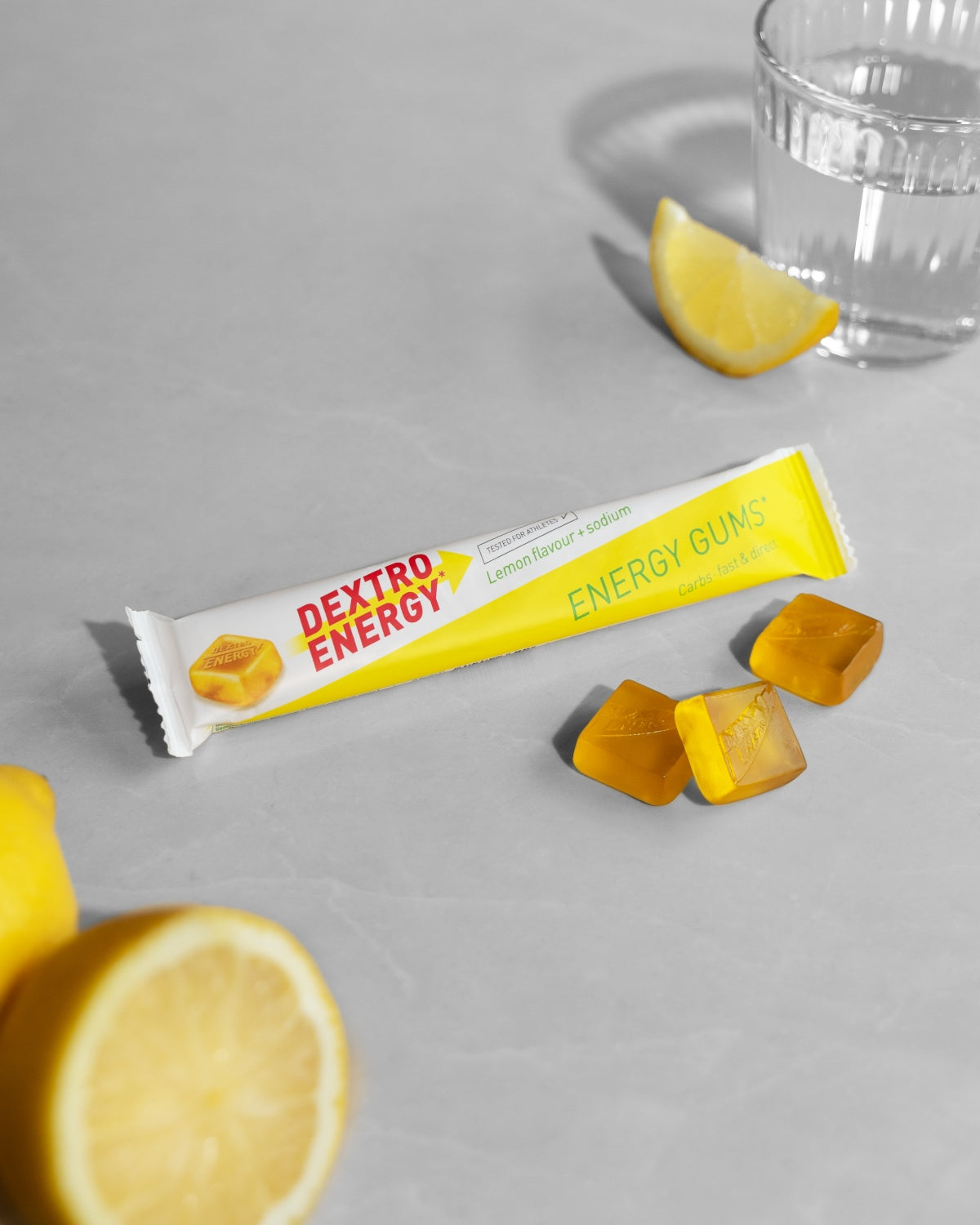 Dextro Energy Gums - lemon energy gummies with sodium 8 Pieces Packaging status original