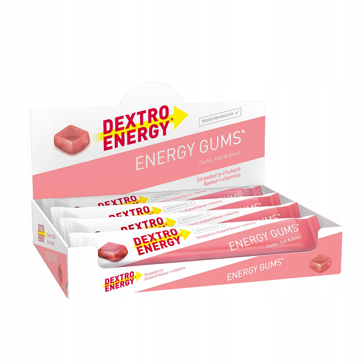 Dextro Energy Gums - strawberry energy gummies with vitamins B6 and B12 8 Pieces