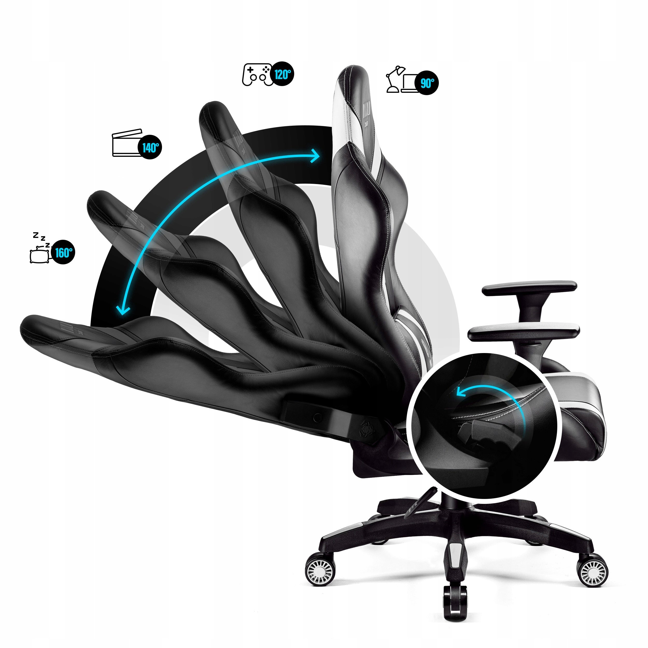 Diablo X-Horn 2.0 Normal Size Gaming Chair Black and White Faux Leather White Furniture width 68 cm