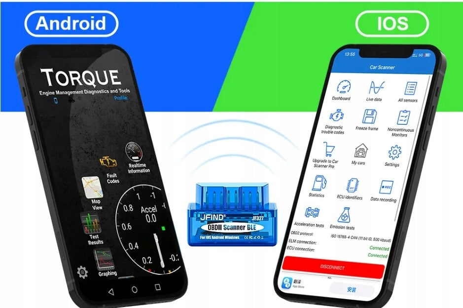 Diagnostic Interface Bluetooth OBD ELM327 BT 5.1 works with LifeSpy Torque Manufacturer code JFind BT