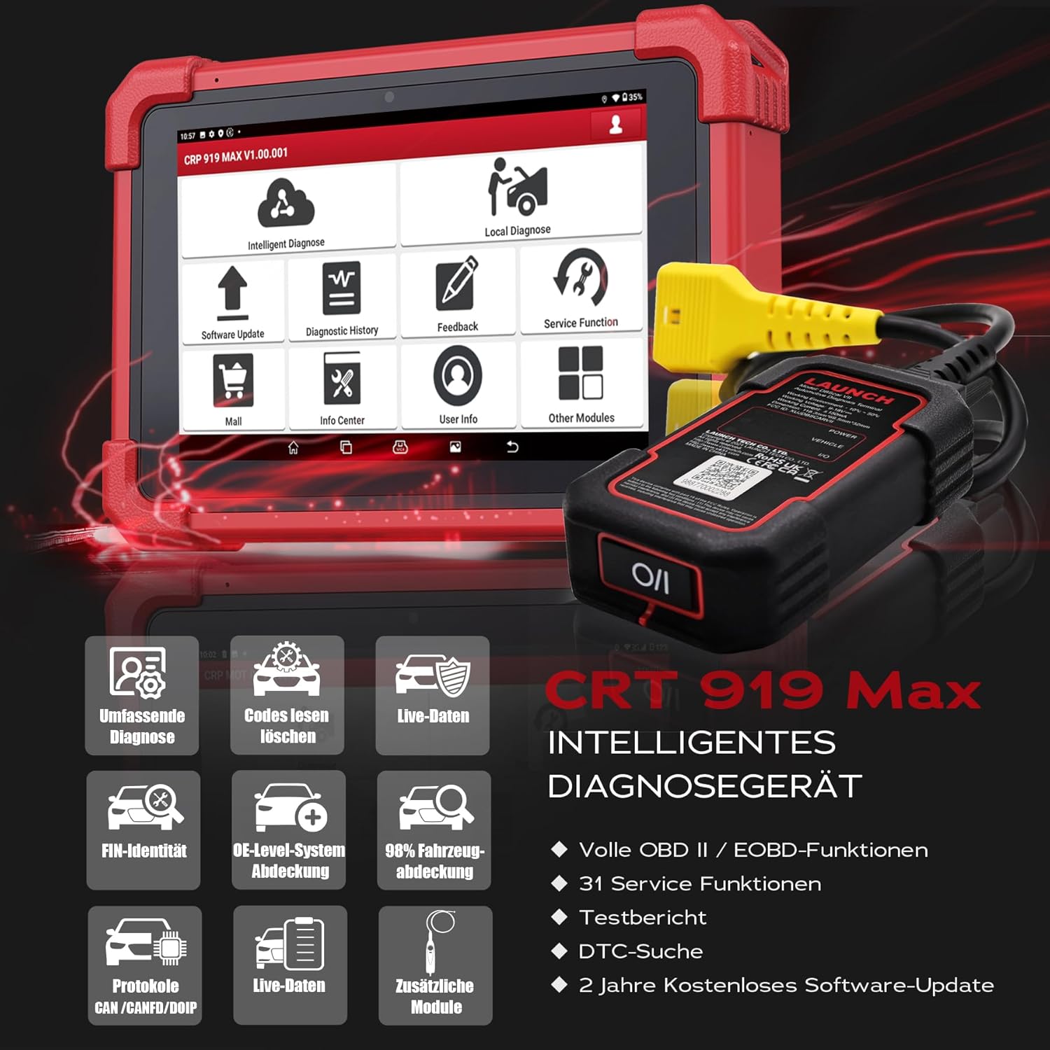 Diagnostic interface Launch CRP919MAX Product weight with unit packaging 3.06 kg