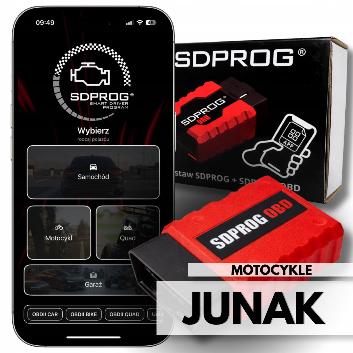 Diagnostic kit for Junak motorcycles - program + interface SDPROG OBD
