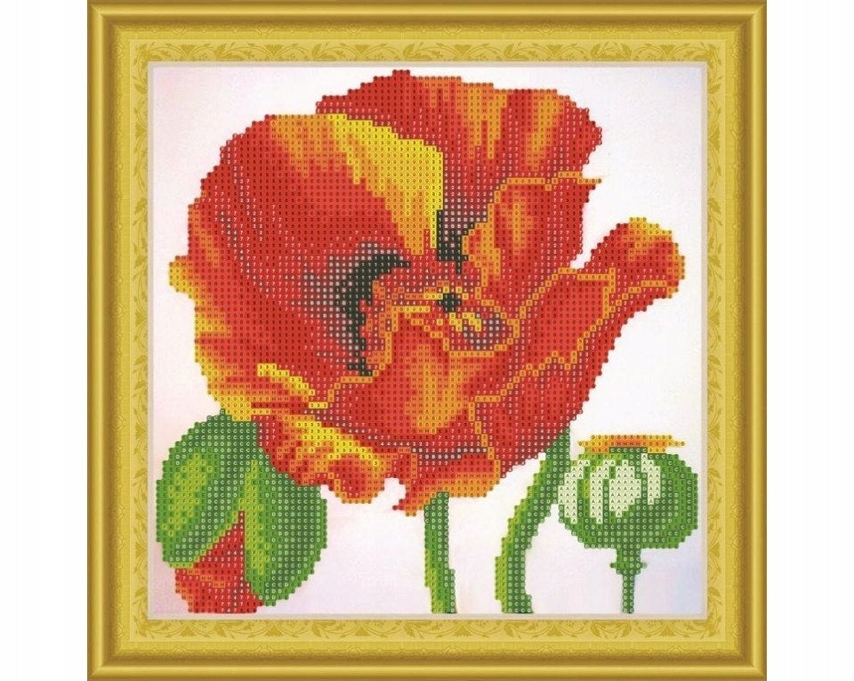 Diamantmosaik 30x30 cm. „Rote Mohnblume“ 