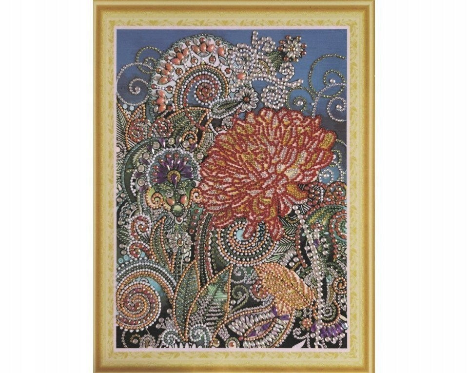Diamantmosaik 30x40 cm. „Goldene Chrysantheme“ 