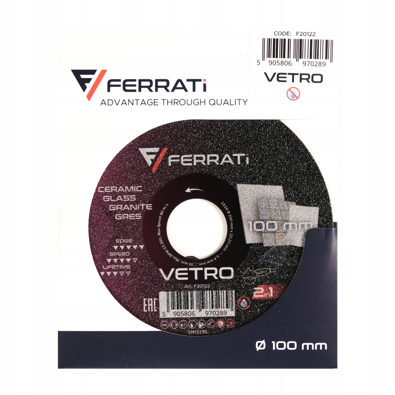 Diamond blade FERRATi VETRO 100mm for grinding marble stoneware Manufacturer code F20122
