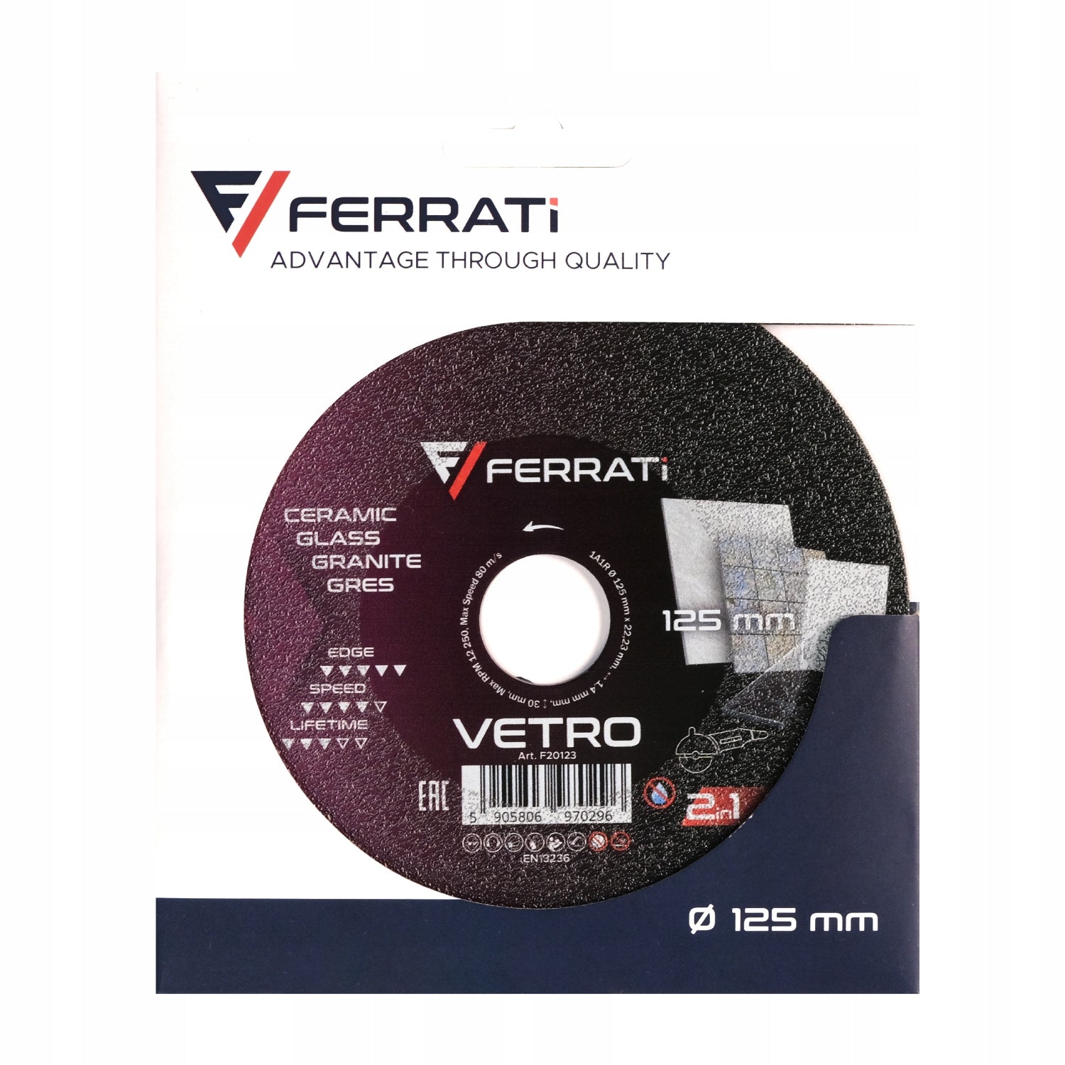 Diamond blade Ferrati VETRO 125mm for cutting and grinding stoneware