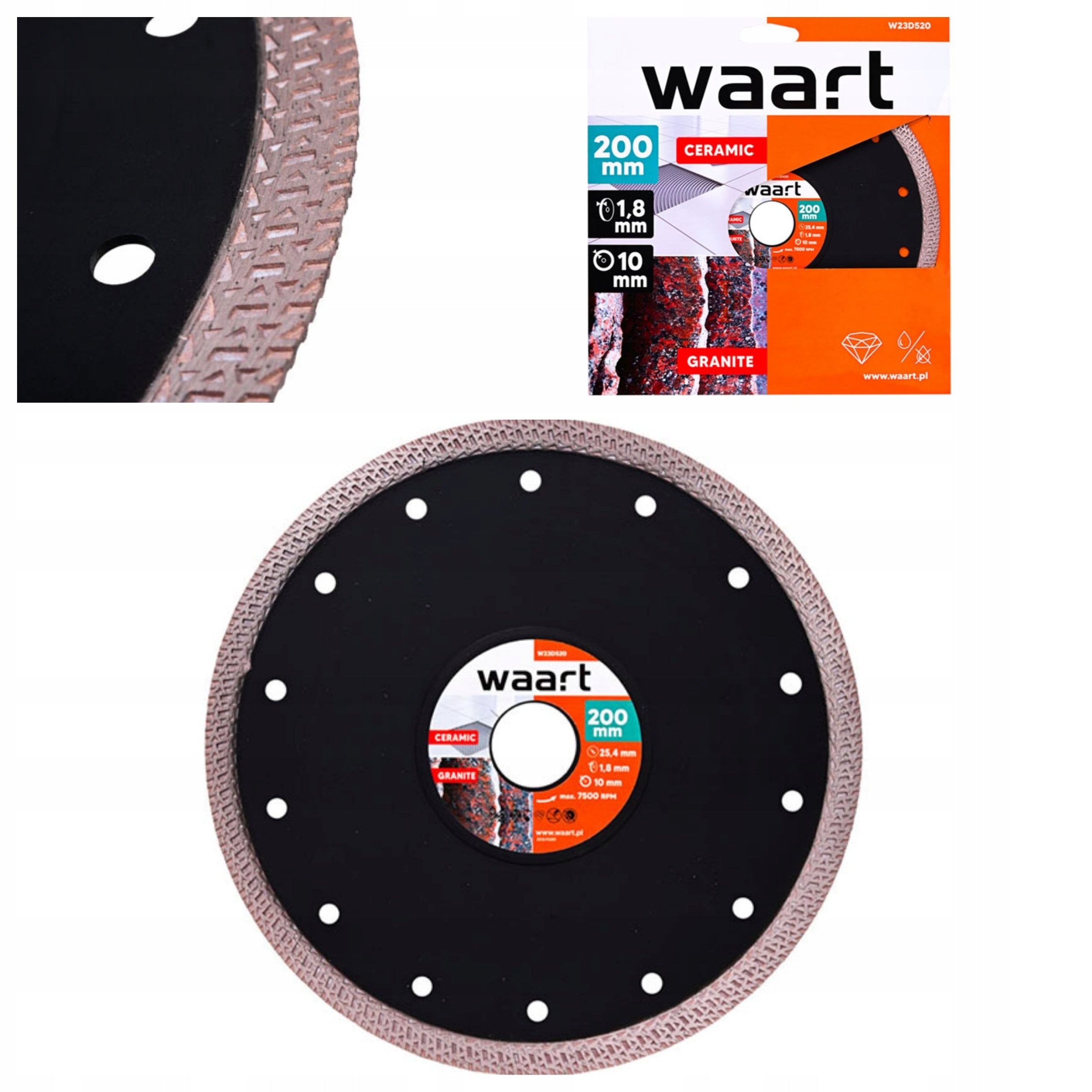 Diamond blade for STONEWARE, CERAMICS, BRICKS 200 x 25.4 braid WAART