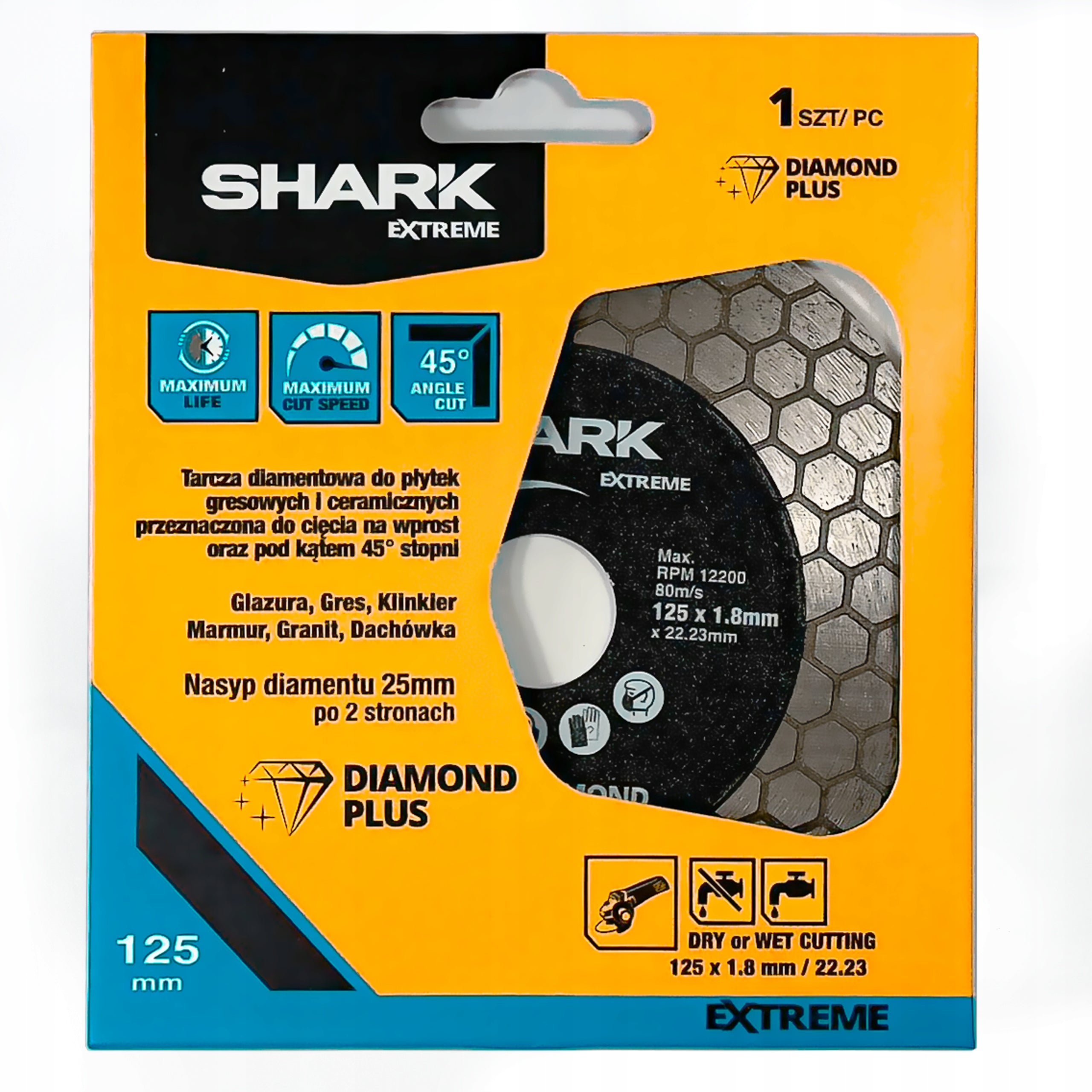 Diamond blade for cutting bevel chamfering stoneware 45 degree 125mm SHARK