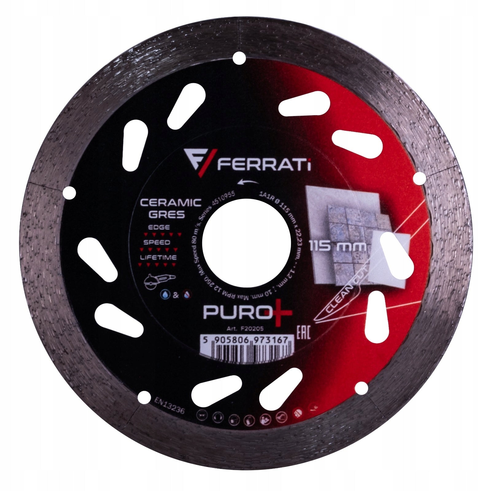 Diamond blade for perfect cutting of ceramic stoneware 115mm PURO+ FERRATi Hole diameter 22,2mm