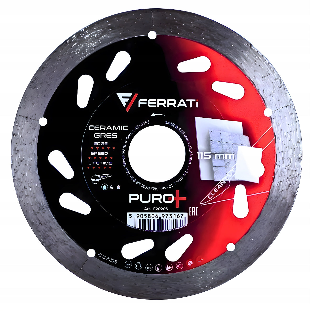 Diamond blade for perfect cutting of ceramic stoneware 115mm PURO+ FERRATi Packaging status original