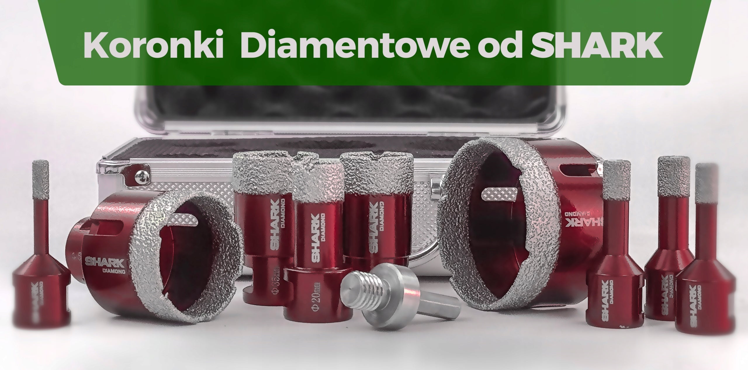 Diamond lace hole saw M14 Shark set of 10 pieces suitcase + adapter Manufacturer code Koronka do kamienia gresu glazury Shark 10szt
