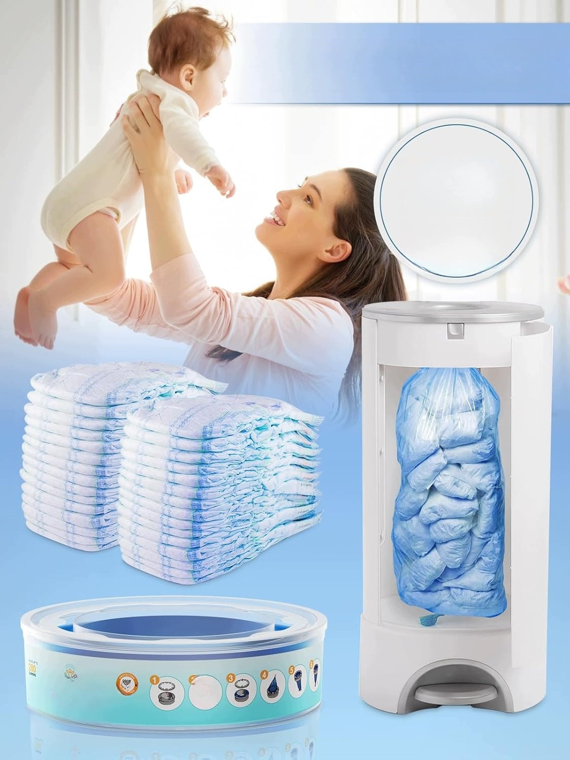 Diaper Basket Refill Replacement Bags For AngelCare 280 Pampers Packaging status original