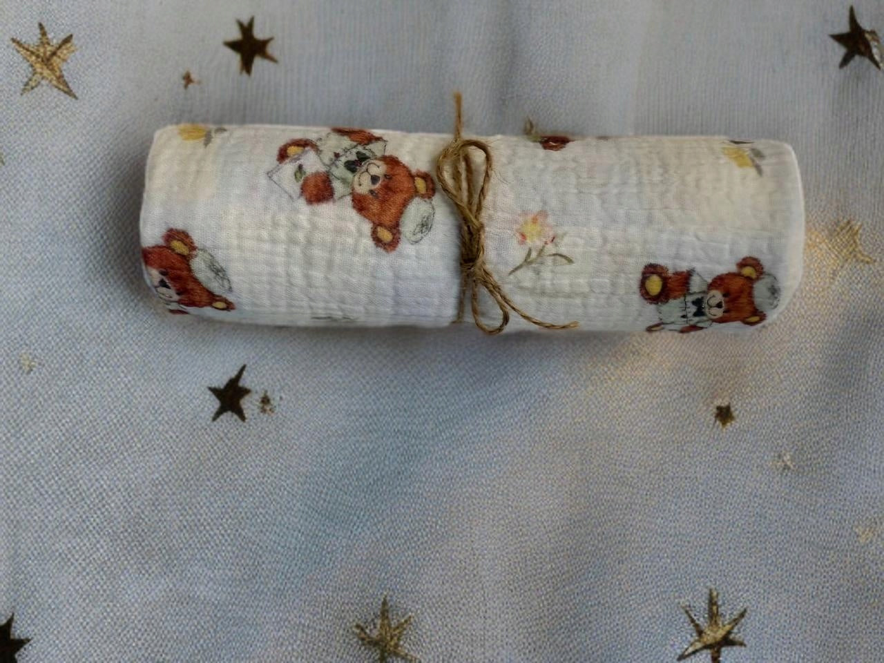 Diaper MUSLIN cotton 100% 80x60 diaper COTTON pattern BEAR FLOWER Medical device no