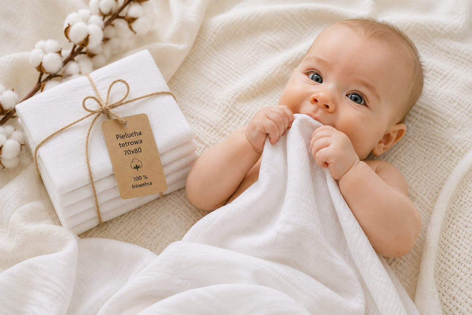 Diaper TETRA White 70x80 100% Cotton TETRA for Infants 5 pcs. SET Medical device no