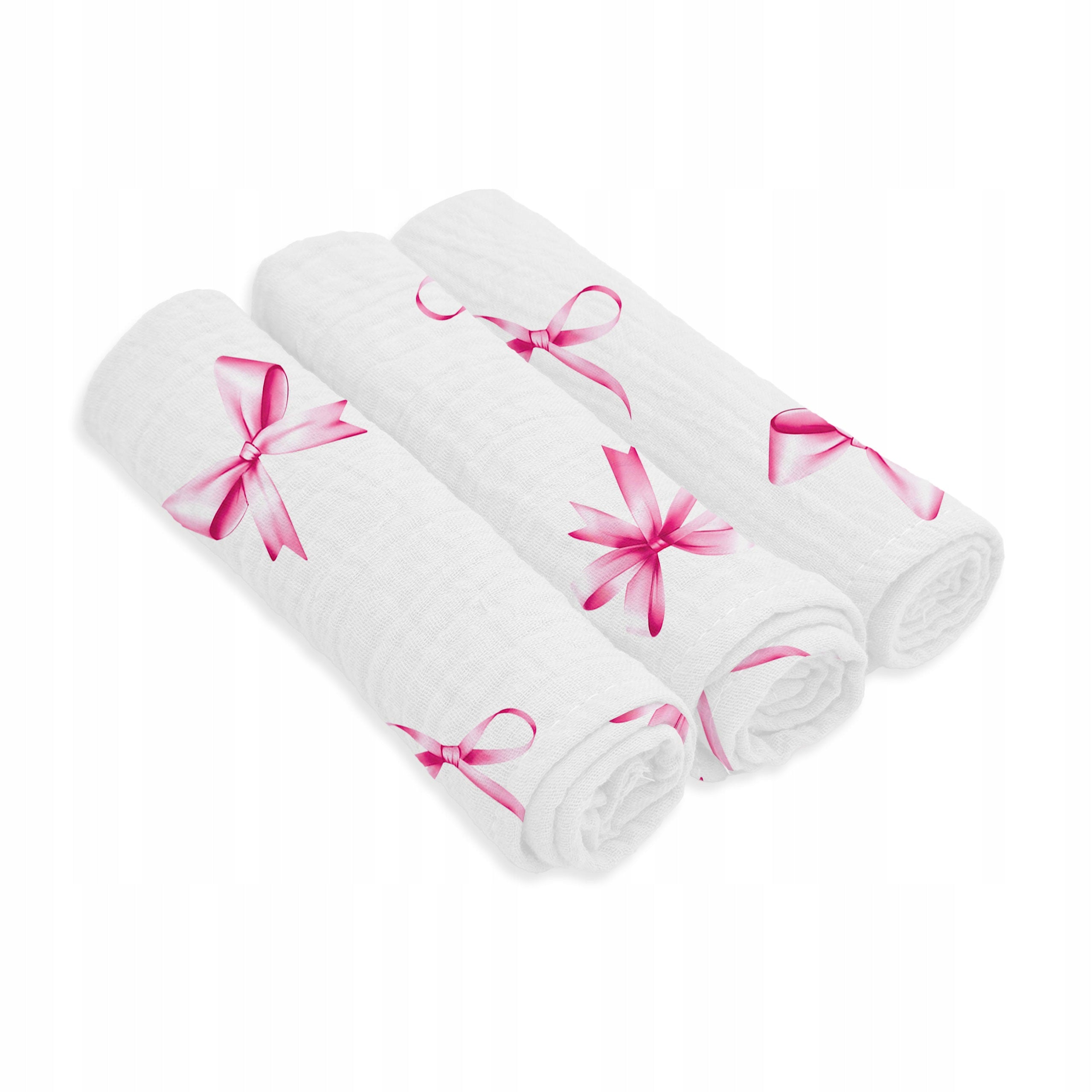 Diapers 30x30 Baby Wipes 3 Pcs Muslin Pink Ribbons