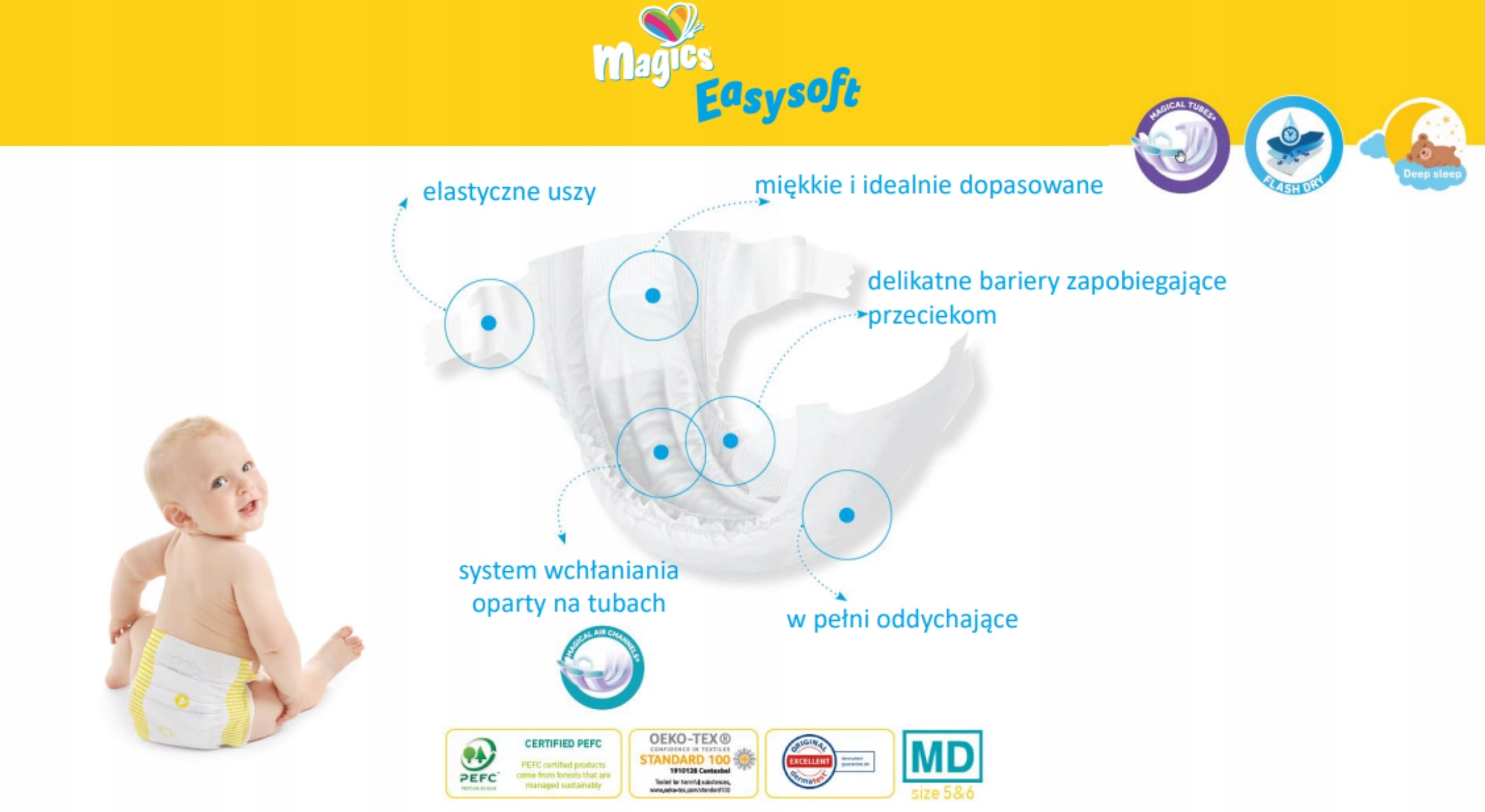 Diapers Absorbent Panties Magics EasySoft XL 6 16-30kg 36pcs For Children Medical device yes