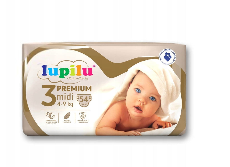 Diapers LUPILU 3,PREMIUM MIDI 4-9kg, 54 pieces