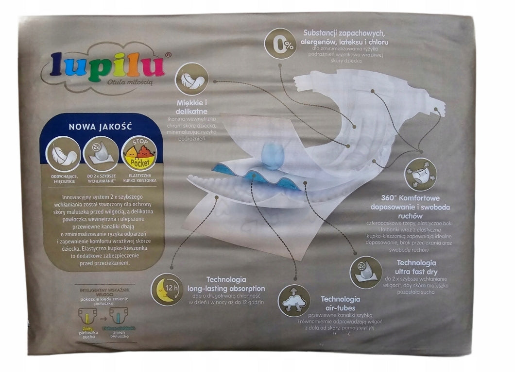 Diapers Lupilu JUNIOR Size 5 156 pcs. Manufacturer code PIELUSZKI LUPILU JUNIOR 5 Marka