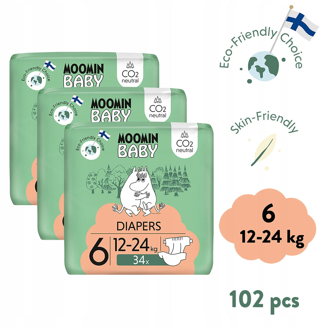 Diapers Moomin Baby 6 Maxi 12 – 24kg 34pcs Muumi Breathable Comfortable Brand Moomin Baby