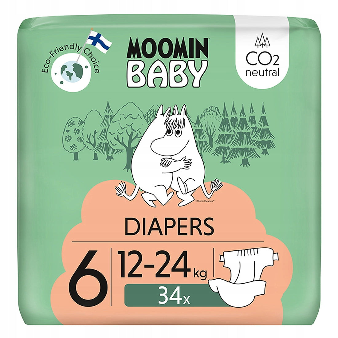 Diapers Moomin Baby 6 Maxi 12 – 24kg 34pcs Muumi Breathable Comfortable Manufacturer code 58120