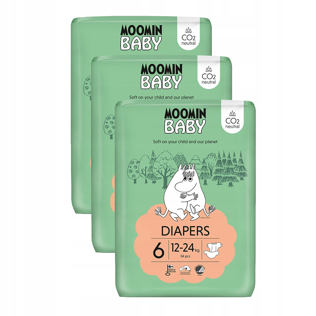 Diapers Moomin Baby 6 Maxi 12 – 24kg 34pcs Muumi Breathable Comfortable
