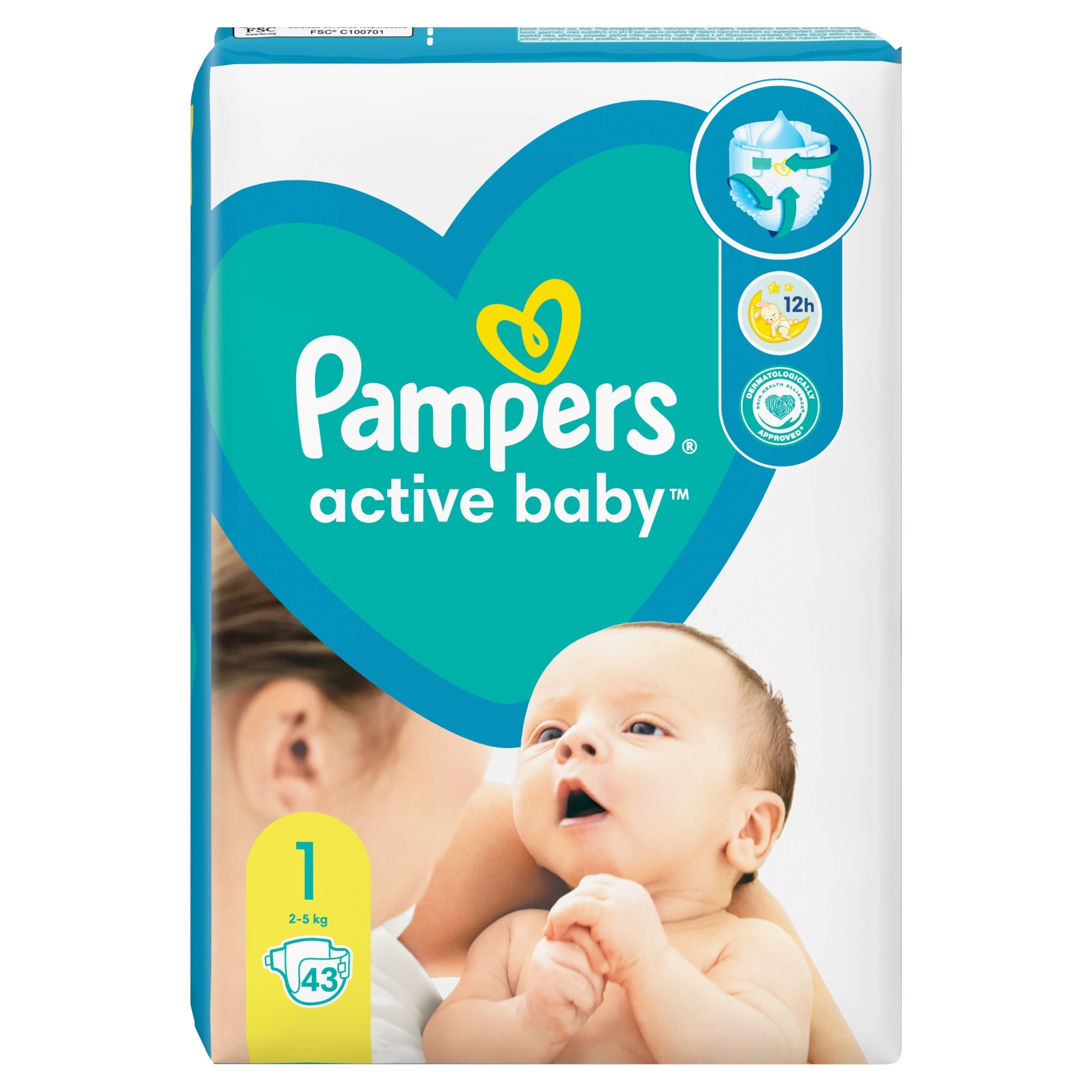 Diapers Pampers ActiveBaby 1 / 2-5 kg / 43pcs. Manufacturer code 81561941