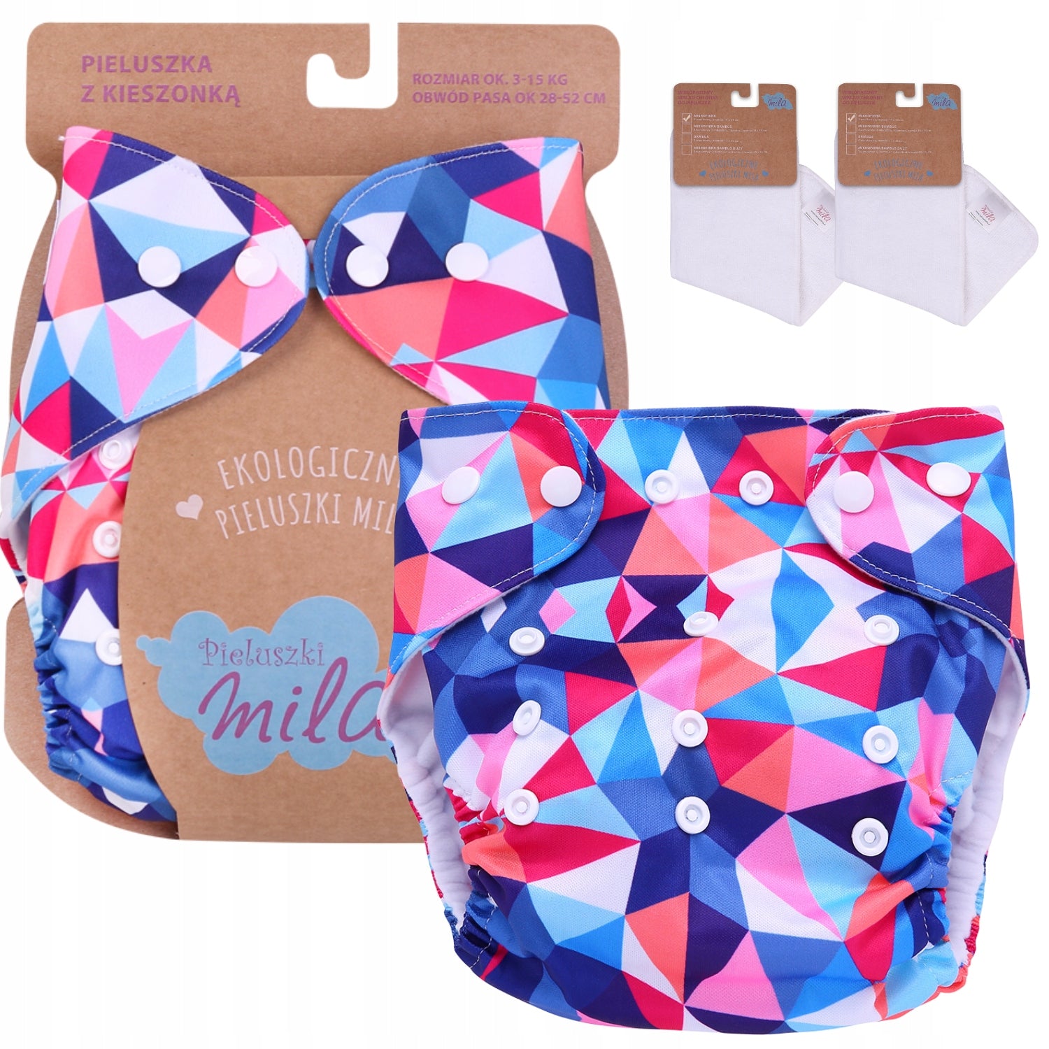 Diapers Reusable PUL POCKET + 2 CARTRIDGES FREEBIE COLORFUL in Triangles