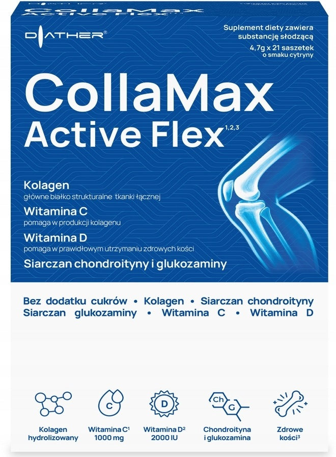 Diather Collamax Active Flex for joints lemon flavour 21 sash. Brand Diather