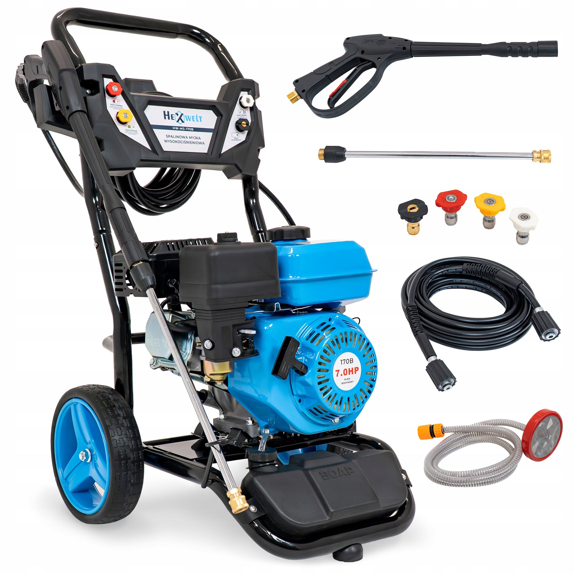 Diesel pressure washer 170 BAR HEXWELT efficient 7 HP POWERFUL 4 Nozzles