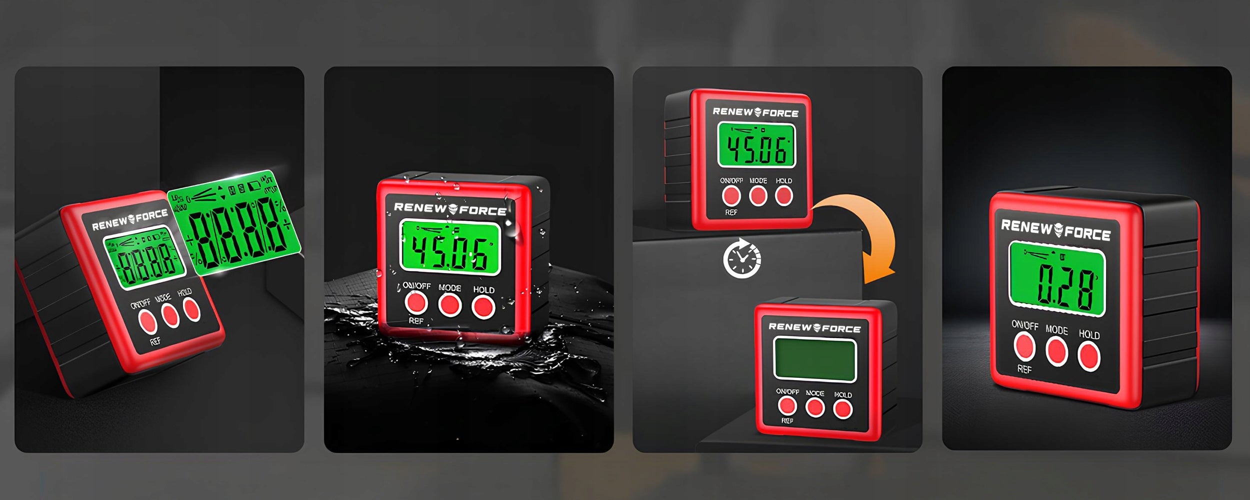 Digital Angle Meter Magnet, Protractor, Electronic Level Red Width 58 mm