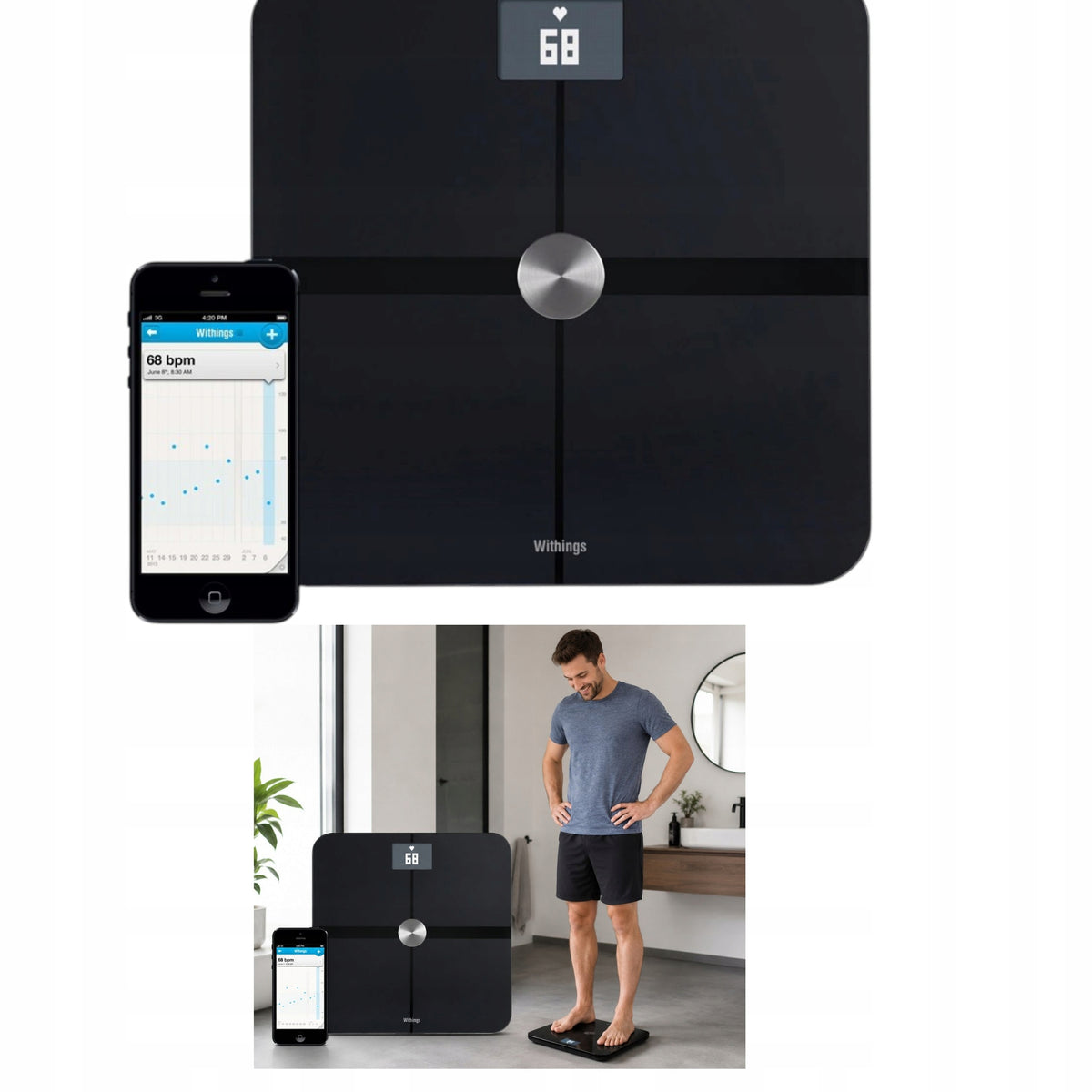 Digital Bathroom Scale With App Personal Scale Color Screen Black