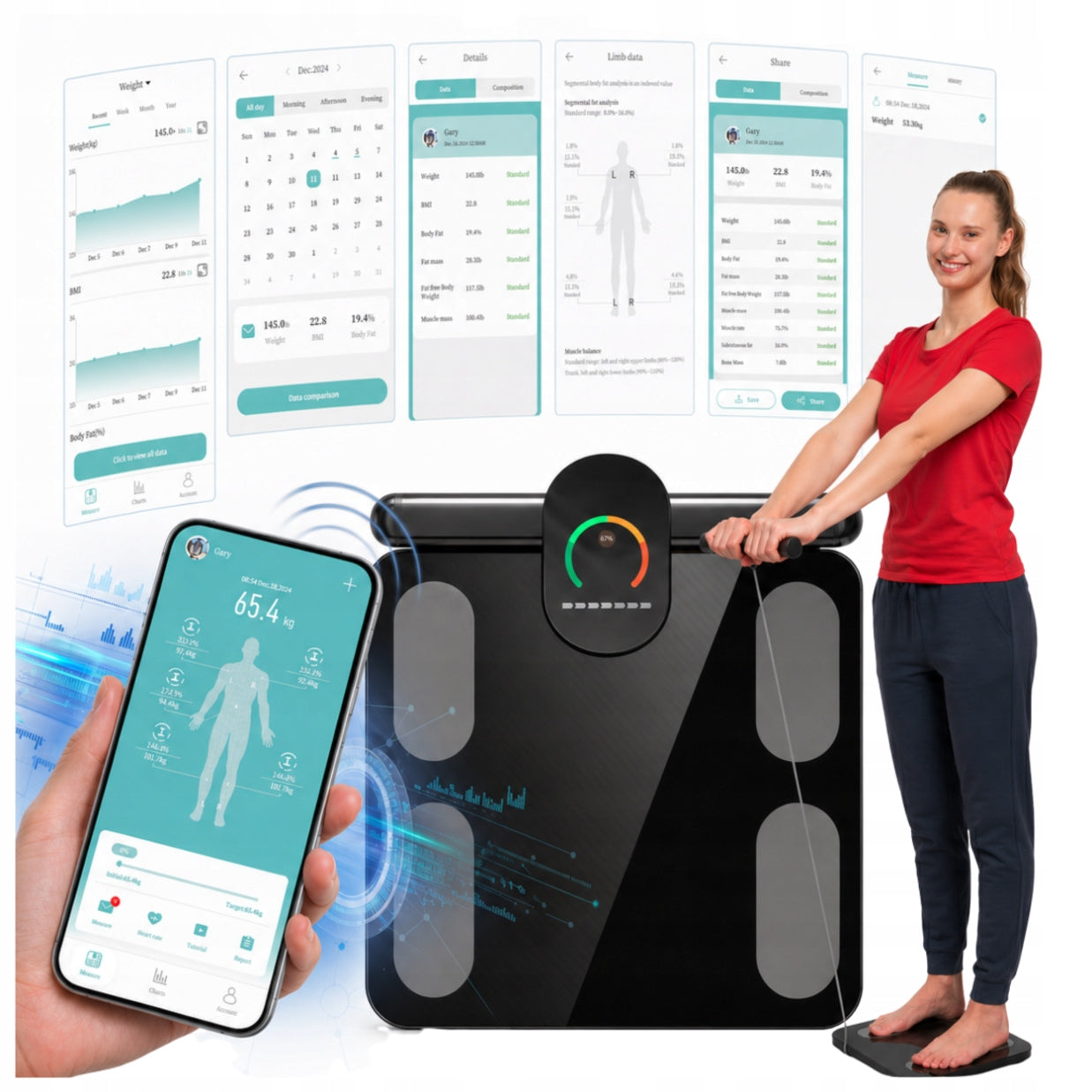 Digital Bathroom Scale with Fat Measurement BMI LCD Display Accurate Manufacturer code Waga z analizą składu masy ciała czarna