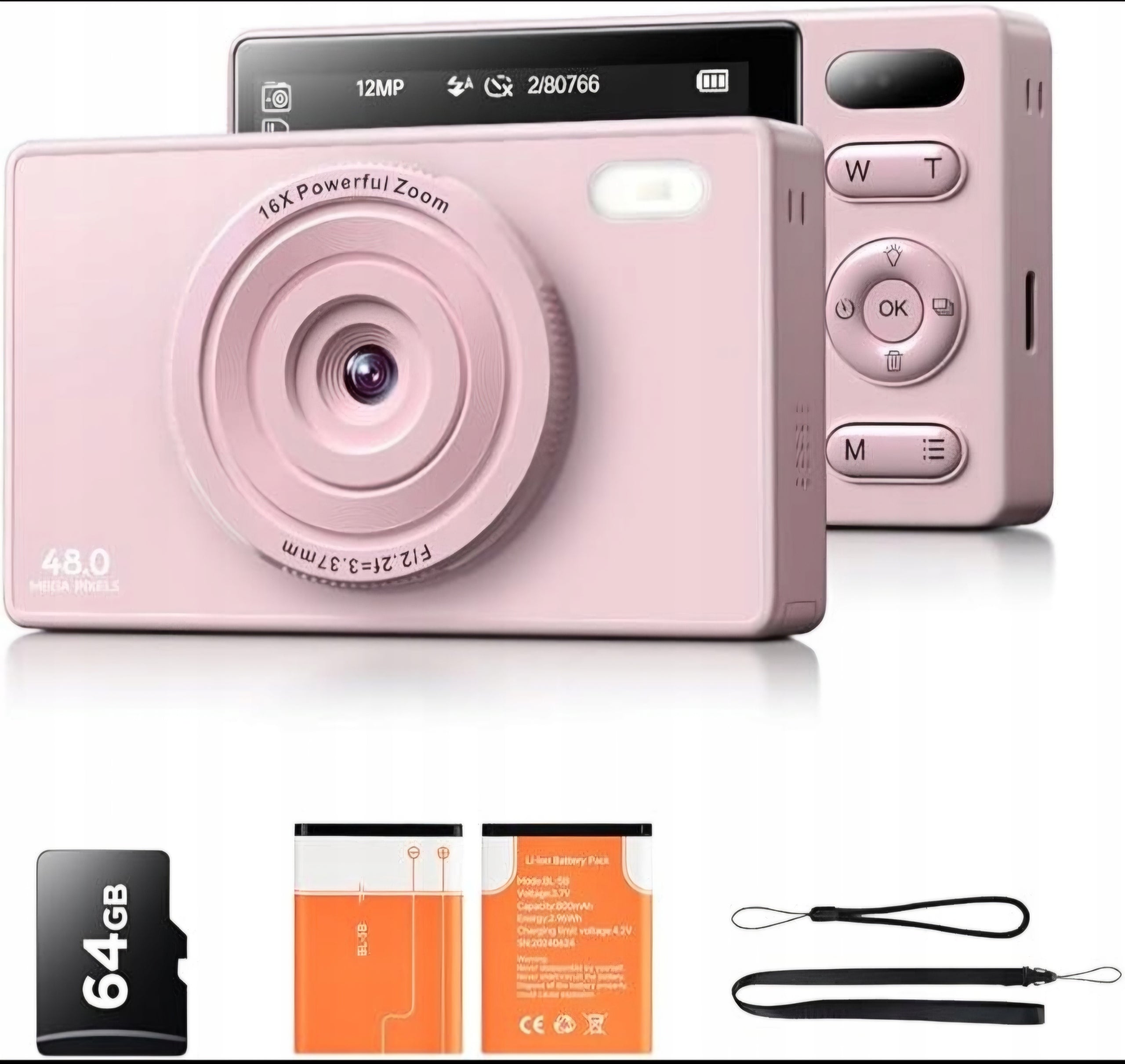 Digital Camera Pink 4K PEEIPM A1 48MP with 16x Zoom and BSI CMOS