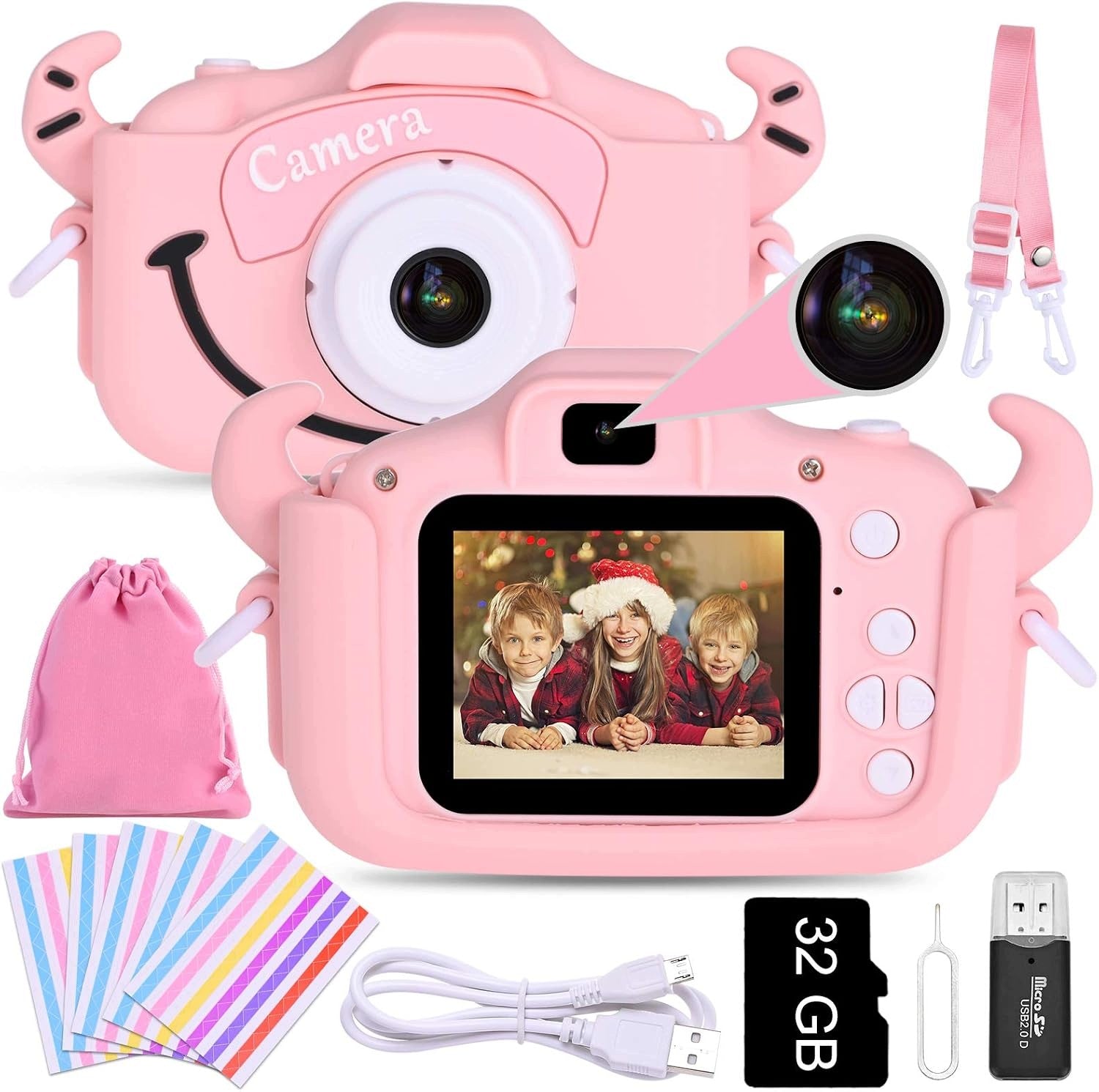 Digital Camera for Kids Camera 12MP Games 32GB Pink Selfie Faburo