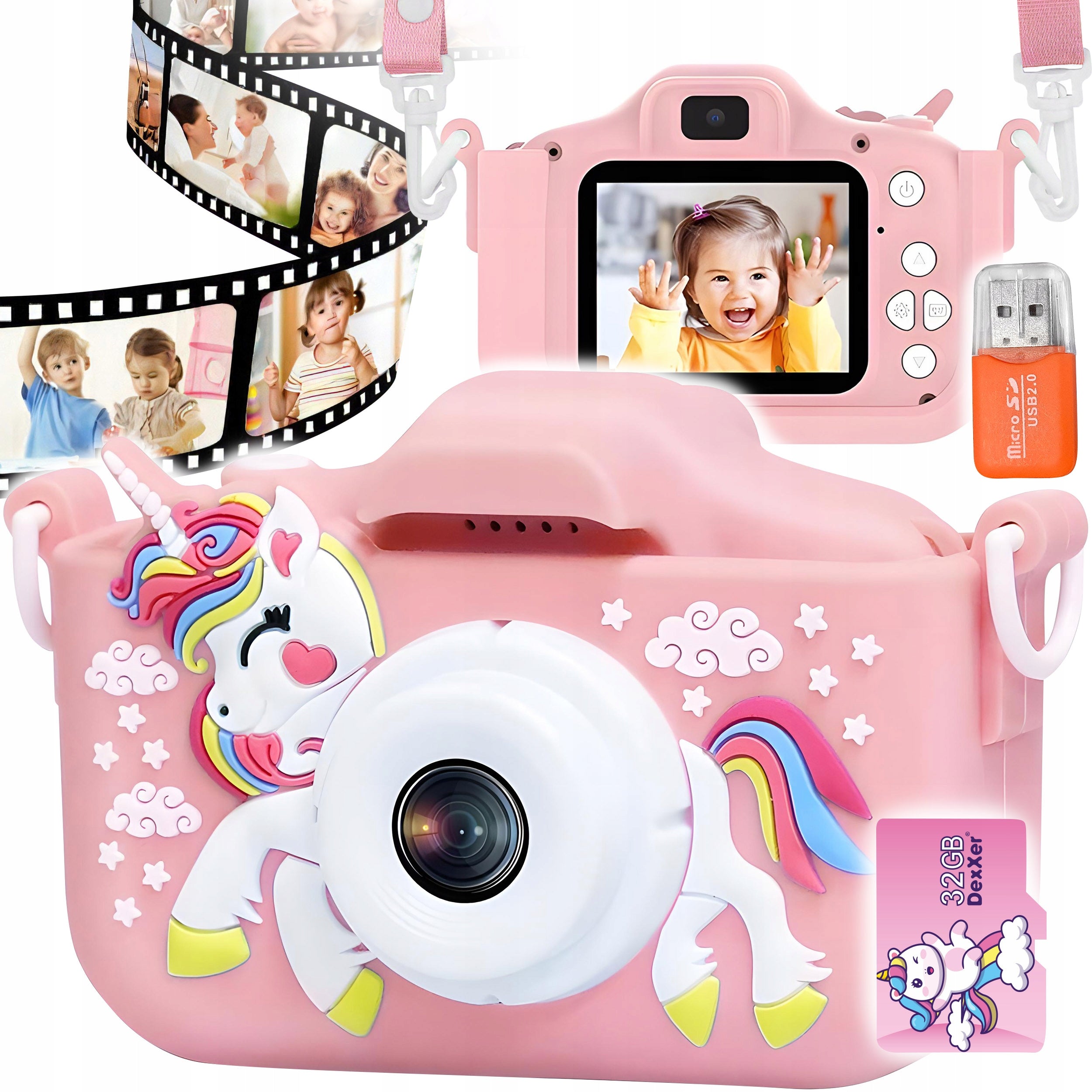 Digital Camera for Kids with 40 Mpx Unicorn Games + 32GB Card + Reader