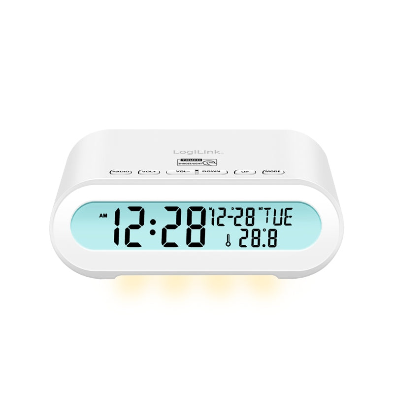 Digital Clock Radio LogiLink FM Temperature Timer Night Light USB White Packaging status original