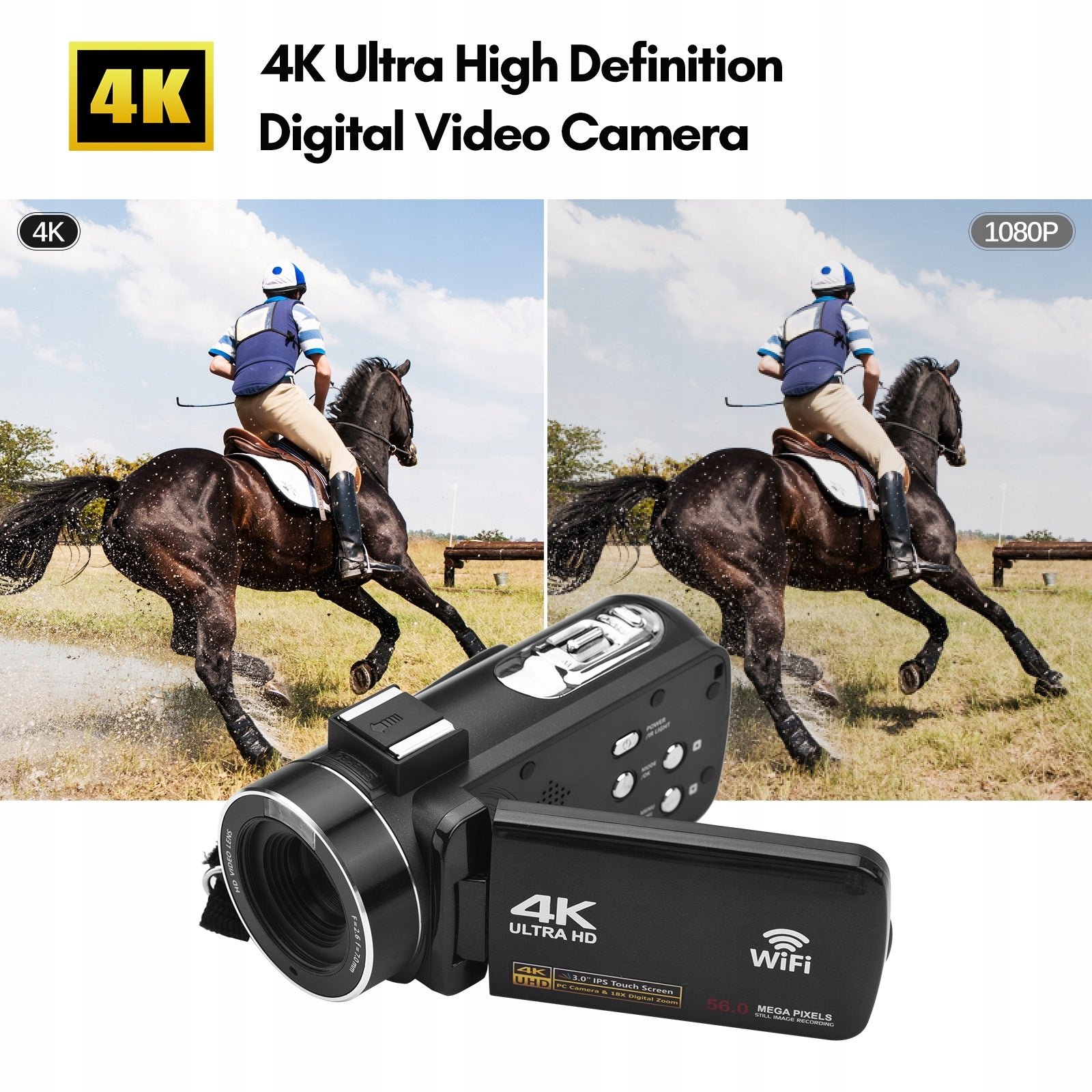 Digital Video Camera 4K Wi-Fi Camera DV Recorder 56 MP 18x Zoom Cyf Model 7964TPEL
