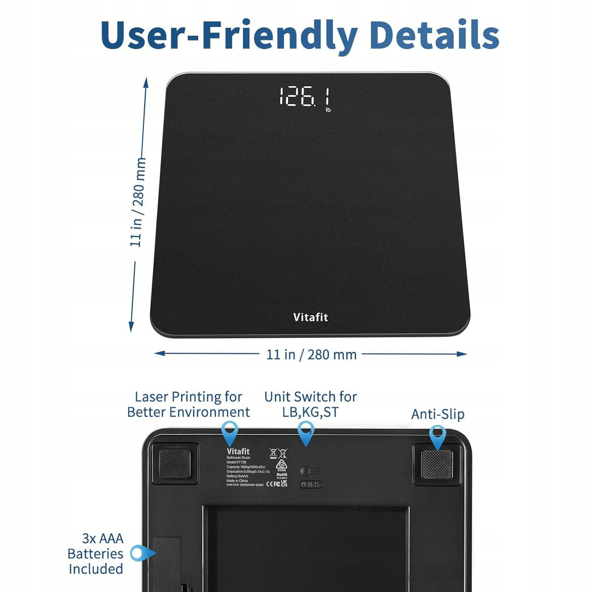 Digital bathroom scale 180 kg - clear LED display