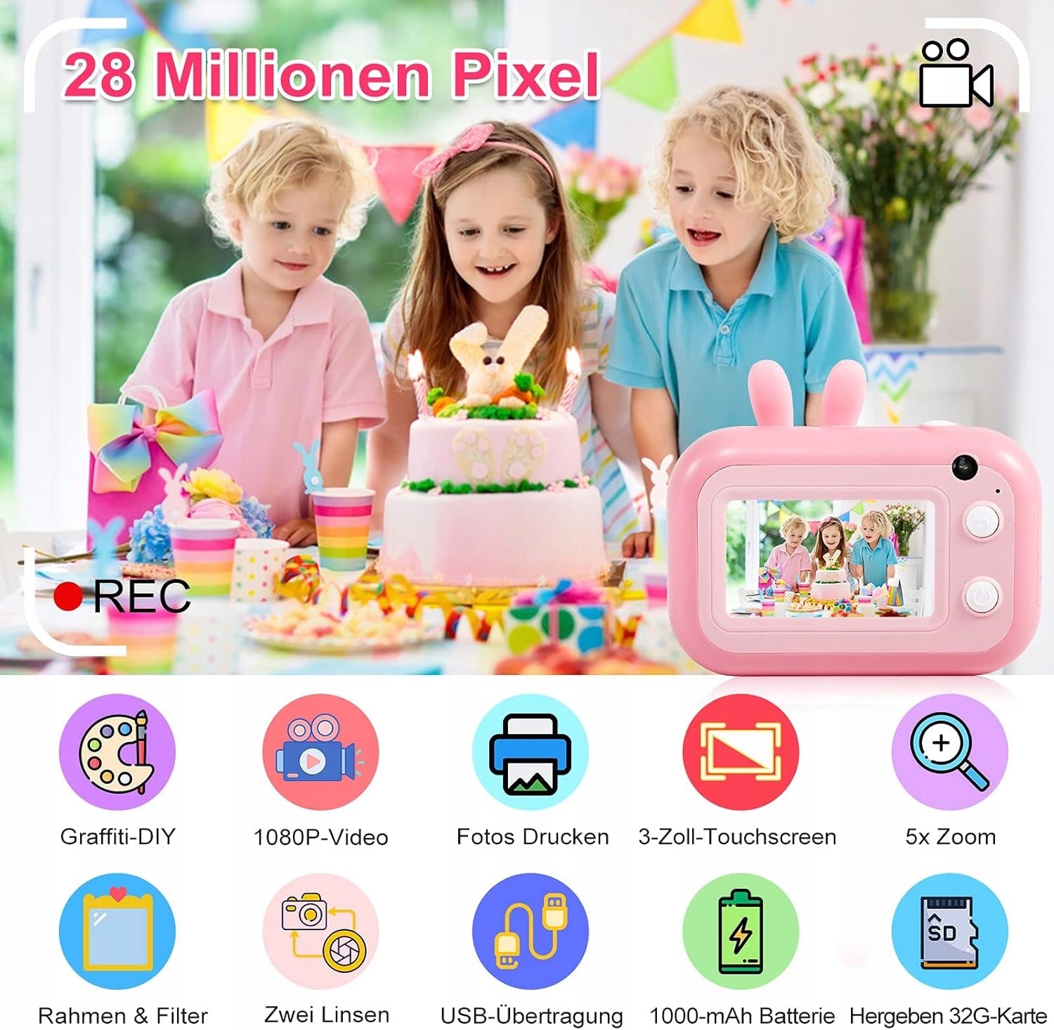 Digital camera for children MINIBEAR pink 1080p P5D129 Manufacturer code X001FA35NV
