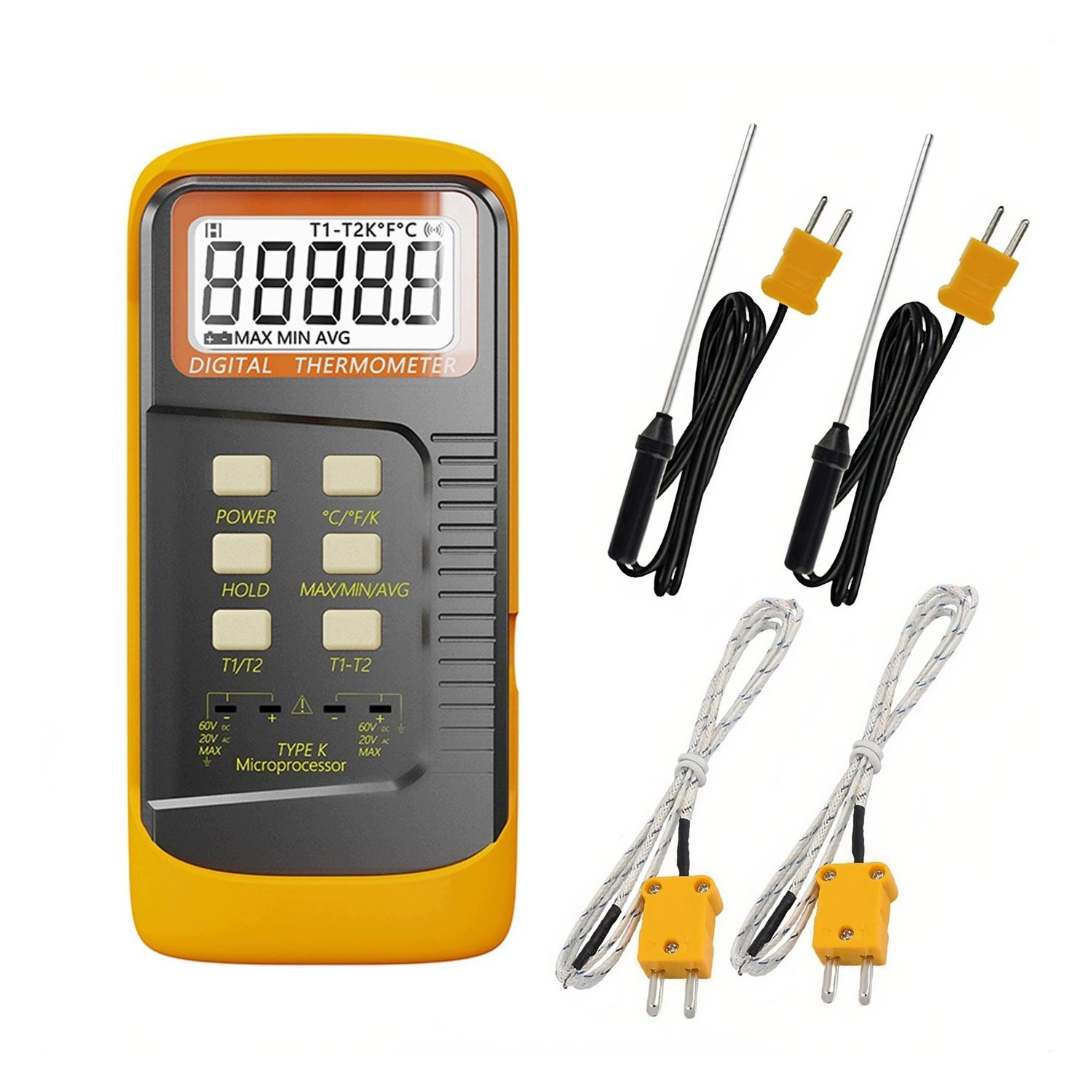 Digital double thermometer with 4 probes - for high temperatures