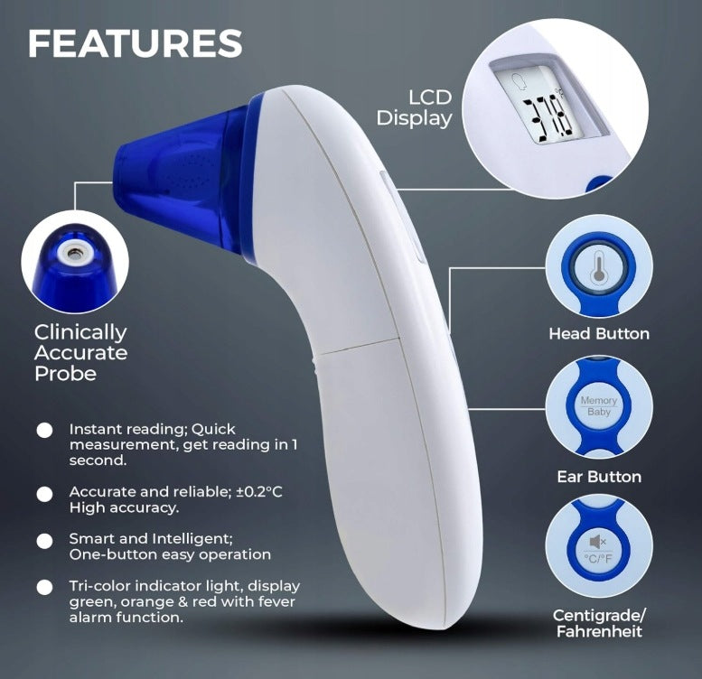 Digital front thermometer with instant reading – 5 in 1 FOREHEAD - EAR Packaging status original