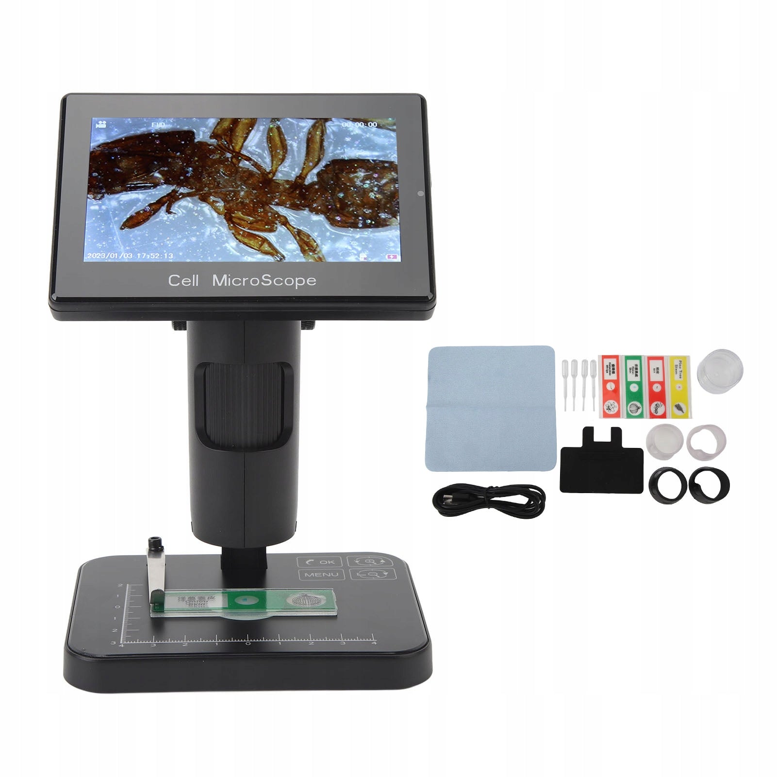 Digital microscope with 5-inch IPS USB 1080P screen, 4L magnification
