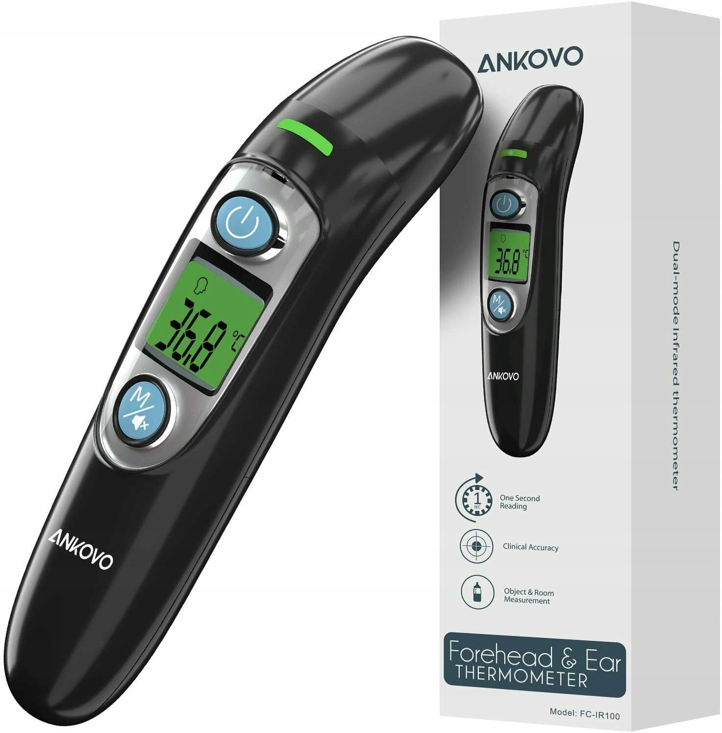 Digital thermometer for ear and forehead Ankovo black AH7914
