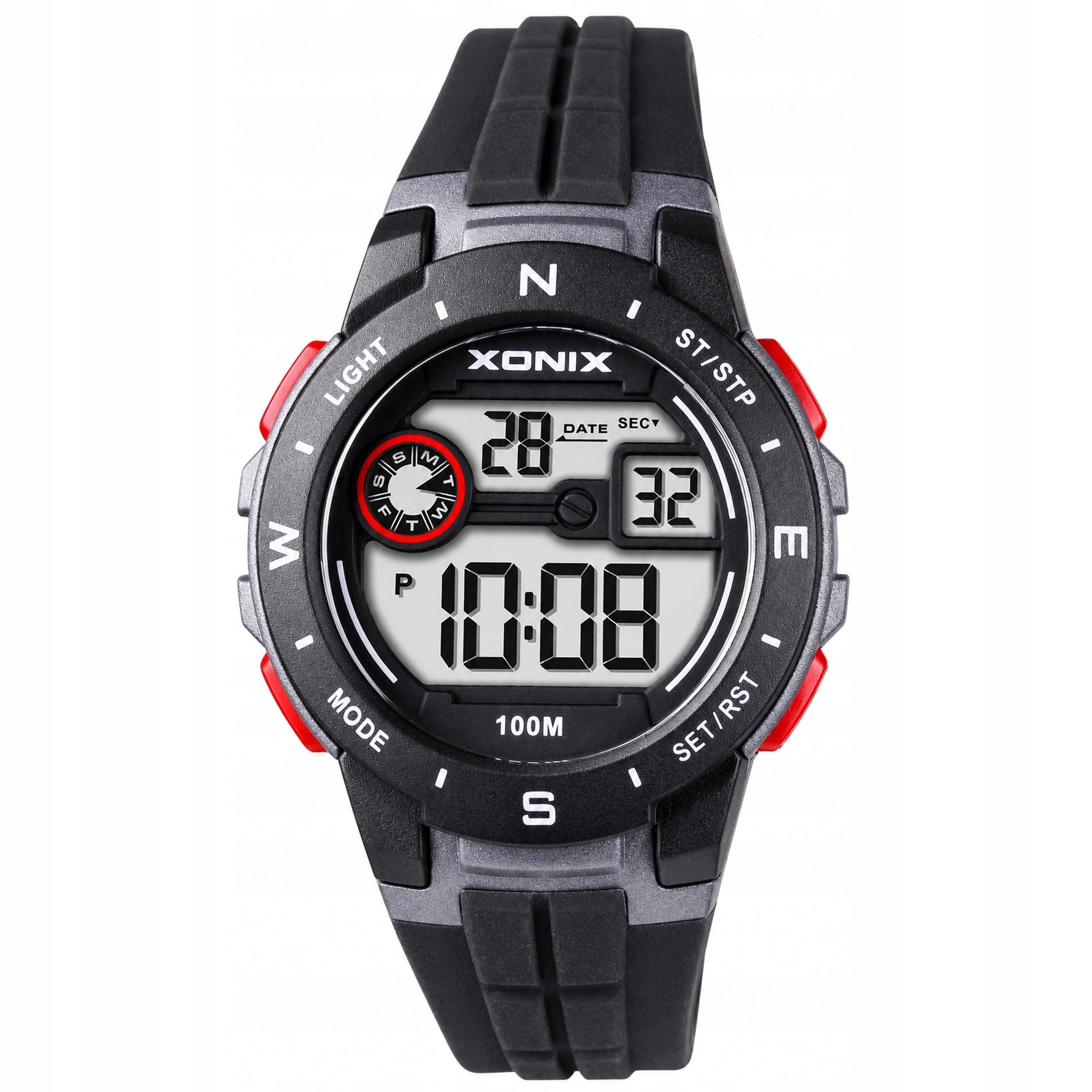 Digital watch XONIX black 10ATM 5 alarms chronograph 12/24 BAR A07 Packaging status original