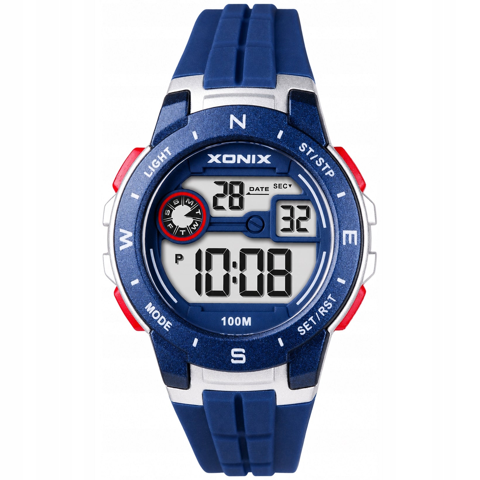 Digital watch XONIX navy blue 10ATM EL 5 alarms timer chronograph 12/24 h Packaging status original