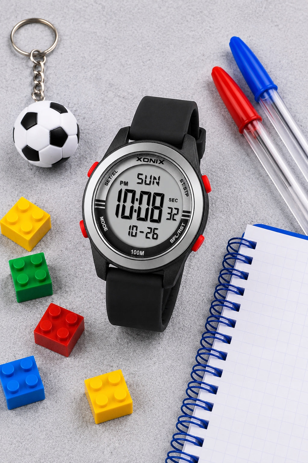 Digital watch Xonix black 10 ATM LCD alarm stopwatch timer WR BBU 007 Brand Xonix