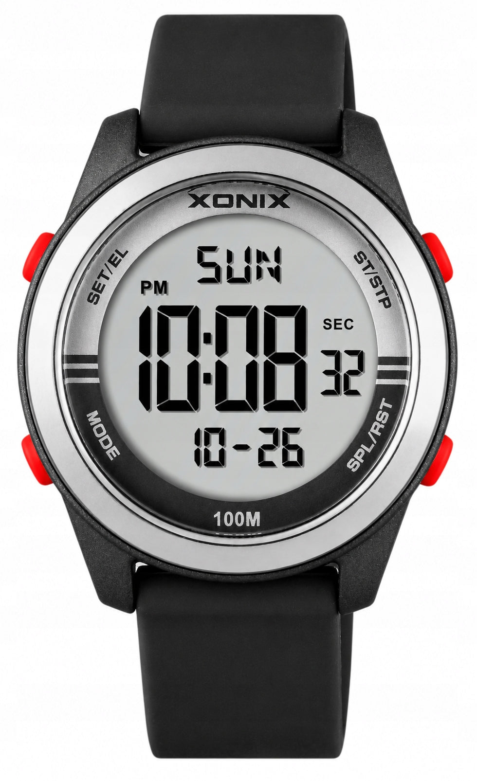 Digital watch Xonix black 10 ATM LCD alarm stopwatch timer WR BBU 007 Packaging status original