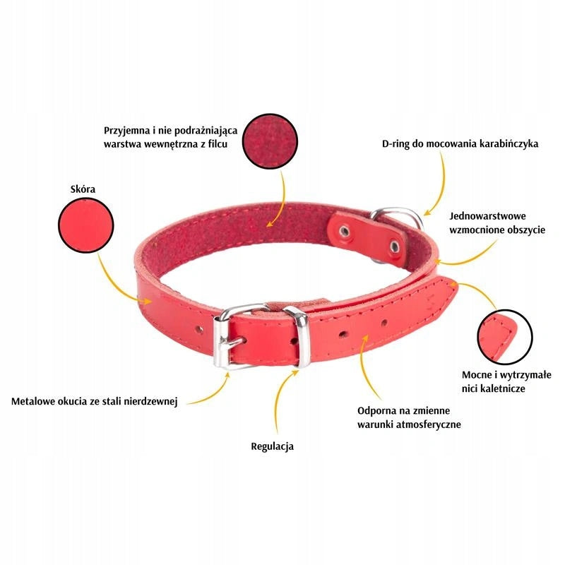 Dingo Leather Collar Felt Lined 1,0x30 Red Manufacturer code 13651