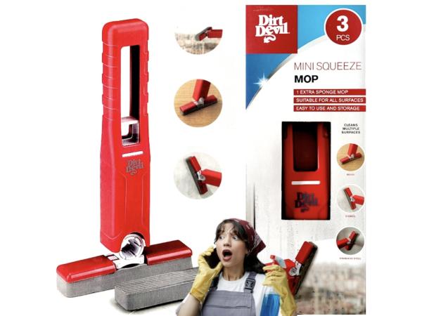Dirt Devil Mini Rotary Mop + 2 Glass/Stone/Wood Sponges Red