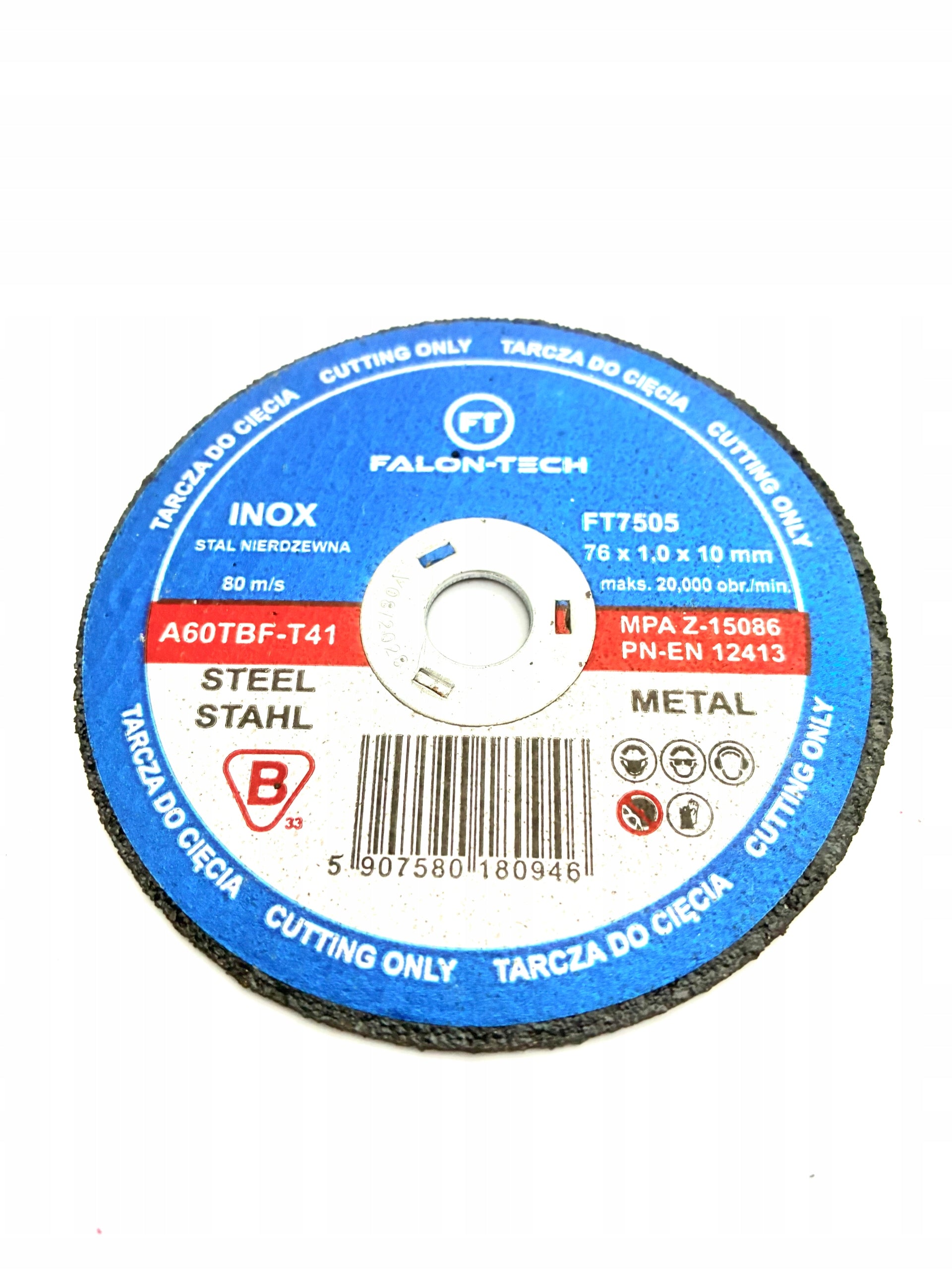 Disc for cutting metals, steel, in angle grinder. 76x10x1mm. Manufacturer code MN 022